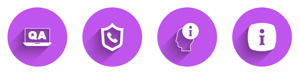 Aufkleber - Set Question and Answer, Telephone 24 hours support, Information and icon with long shadow. Vector