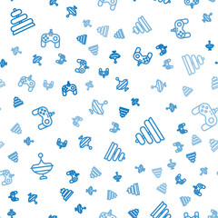 Poster - Set line Whirligig toy, Pyramid and Gamepad on seamless pattern. Vector