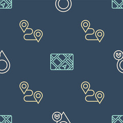 Poster - Set line Location with house, Route location and Gps device map on seamless pattern. Vector