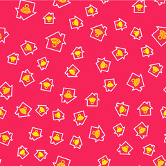 Sticker - Line Smart home with wi-fi icon isolated seamless pattern on red background. Remote control. Vector