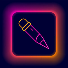 Wall Mural - Glowing neon line Pencil with eraser icon isolated on black background. Drawing and educational tools. School office symbol. Colorful outline concept. Vector