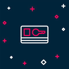Poster - Line Key card icon isolated on blue background. Colorful outline concept. Vector