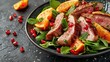 Duck salad on a plate with citrus. Menu recipe mock-up. Generative Ai