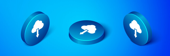 Poster - Isometric Cloud download icon isolated on blue background. Blue circle button. Vector