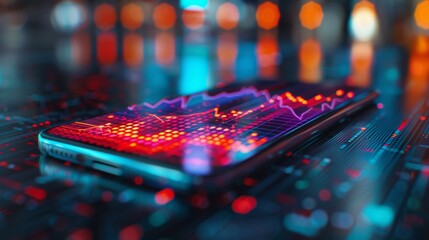 Poster - cryptocurrency market chart hologram: a dynamic, 3d cryptocurrency market chart projected from a sma
