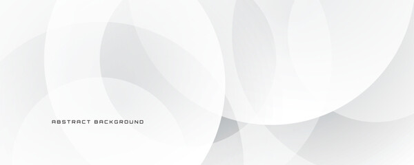 Poster - 3d white geometric abstract background overlap layer on bright space with circles shape decoration. 