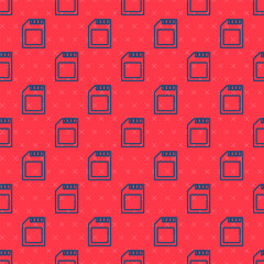 Poster - Blue line SD card icon isolated seamless pattern on red background. Memory card. Adapter icon. Vector