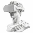 Classical sculpture of in VR headset, modern art isolated on white background