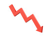 © Theeraphat - 3D Red arrow down graph icon isolated on yellow background. analytics online investment exchange, finance business economics, arrow red up graph concept. minimal cartoon. 3d render illustration.