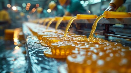 Canvas Print - 6h Rows of workers in the silicone mold factory are pouring silicone molds with pouring guns super