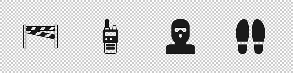 Wall Mural - Set Crime scene, Walkie talkie, Thief mask and Footsteps icon. Vector