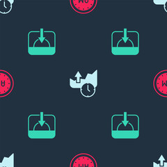 Poster - Set Morning time, Stocks market growth graphs and Sunset on seamless pattern. Vector