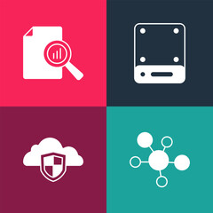 Poster - Set pop art Mind map infographic, Cloud and shield, Server and Document with chart icon. Vector