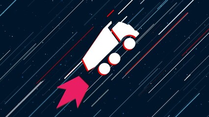 Poster - Truck symbol flies through the universe on a jet propulsion. The symbol in the center is shaking due to high speed. Seamless looped 4k animation on dark blue background with stars