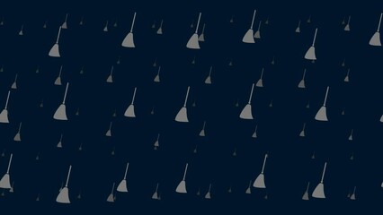 Poster - Broom symbols float horizontally from left to right. Parallax fly effect. Floating symbols are located randomly. Seamless looped 4k animation on dark blue background