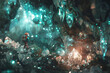 3D render of a gnome and robot navigating through a sparkling crystal cave