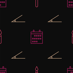 Poster - Set line Paint brush, Acute angle and Calendar on seamless pattern. Vector