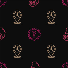 Poster - set line support operator in touch, location with clock and question mark on seamless pattern. vecto