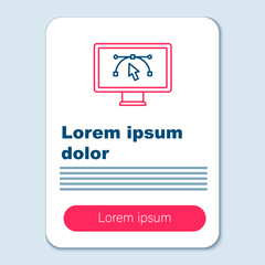 Canvas Print - Line Computer display with vector design program icon isolated on isolated on grey background. Photo editor software with user interface. Colorful outline concept. Vector