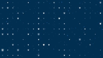 Poster - Template animation of evenly spaced bell symbols of different sizes and opacity. Animation of transparency and size. Seamless looped 4k animation on dark blue background with stars