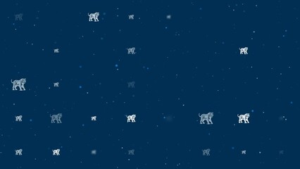 Poster - Template animation of evenly spaced tiger symbols of different sizes and opacity. Animation of transparency and size. Seamless looped 4k animation on dark blue background with stars