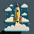 Space rocket flying towards the clouds believable rocket icon