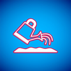 Poster - White Watering can icon isolated on blue background. Irrigation symbol. Vector