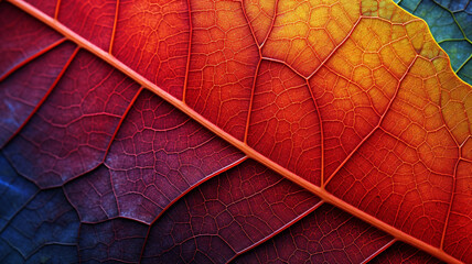 Wall Mural - Details of a red leaf pattern, showcasing the intricate veins and texture of the leaf's surface.