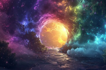 Wall Mural - Fantasy magical colorful space portal to another dimension