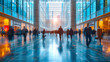 © lucky pics - Many business people walking in bright office lobby fast moving with blurry. Neural network generated image. Not based on any actual scene or pattern.