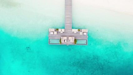 Sticker - Aerial view of the wooden pier and blue sea in the Maldives