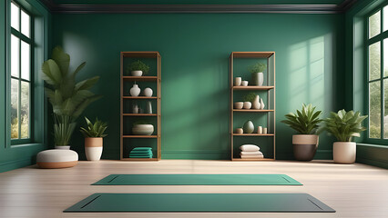 Yoga studio design in green tones.