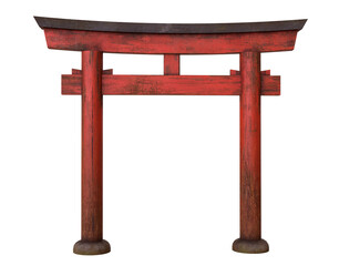 Japanese Tori Gate isolated. Japanese Torii gate. Realistic Symbol of Japan, shintoism religion.