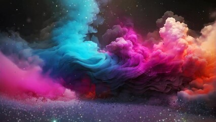 Wall Mural - Stunning colorful cloud with dark background, seamless looping video background animation	