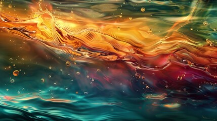Wall Mural - A mesmerizing abstract image with waves of liquid colors in motion, combining warm and cool tones to create a dynamic visual experience.