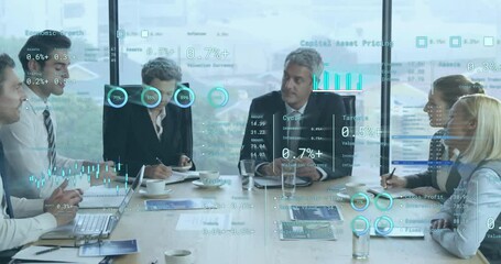 Poster - Animation of data processing over diverse business people in office