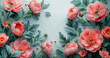 Pastel floral pattern featuring pink peonies and soft green foliage on a white background. Image generated by AI