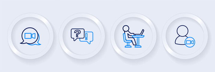 Sticker - Set line Video chat conference, Freelancer, Question and Answer and icon. Vector