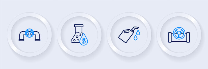 Canvas Print - Set line Oil pipe with valve, Canister for motor machine oil, petrol test tube and icon. Vector