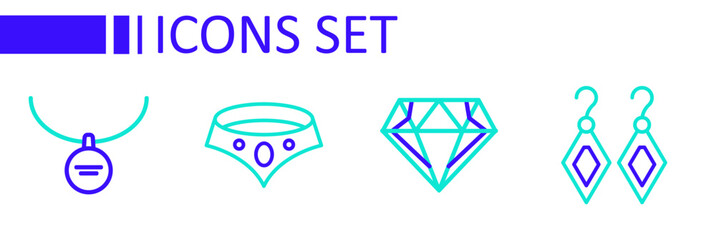 Sticker - Set line Earrings, Diamond, Necklace and Locket necklace icon. Vector