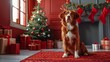 © rorozoa - Festive holiday atmosphere with a charming dog adorned with reindeer antlers