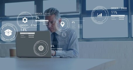 Poster - Animation of data processing over caucasian businessman in office