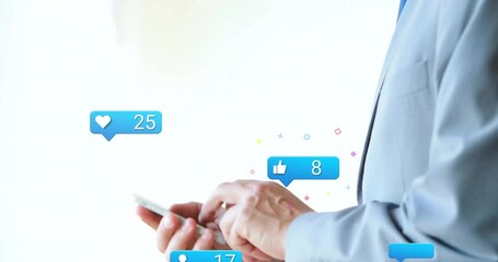 Poster - Animation of data processing over caucasian businessman with smartphone in office