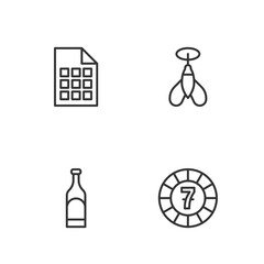 Sticker - Set line Casino chips, Bottle of wine, Lottery ticket and Dart arrow icon. Vector