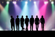 ステージ上の7人の男性アイドルとカラフルなスポットライト
