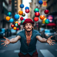 Canvas Print - A street performer juggling colorful balls.