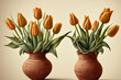 Zwei gezeichnete Blumenvasen mit Tulpen