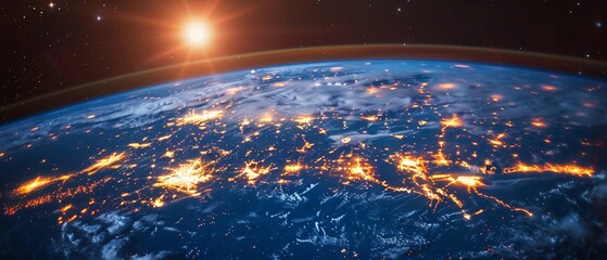 Poster - World-wide wireless connectivity and digital technology. Digital tech of planet earth in space. Futuristic illustration of future web. Internet of things (IOT) in cities.