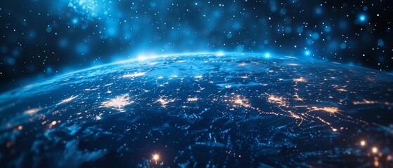 Aufkleber - Planet Earth glowing blue in power button. Geometric background. Wireframe light connection structure. Modern 3d graphic.  illustration.