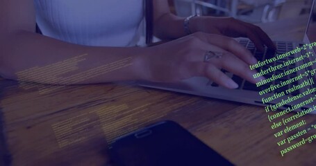 Poster - Animation of data processing over caucasian woman using laptop